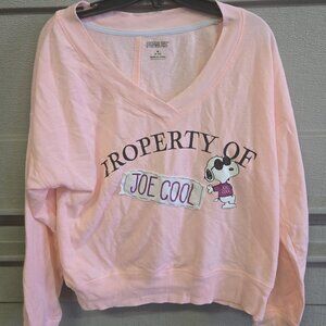 Peanuts Snoopy Women's Cropped V-Neck Joe Cool Sweatshirt Size Medium